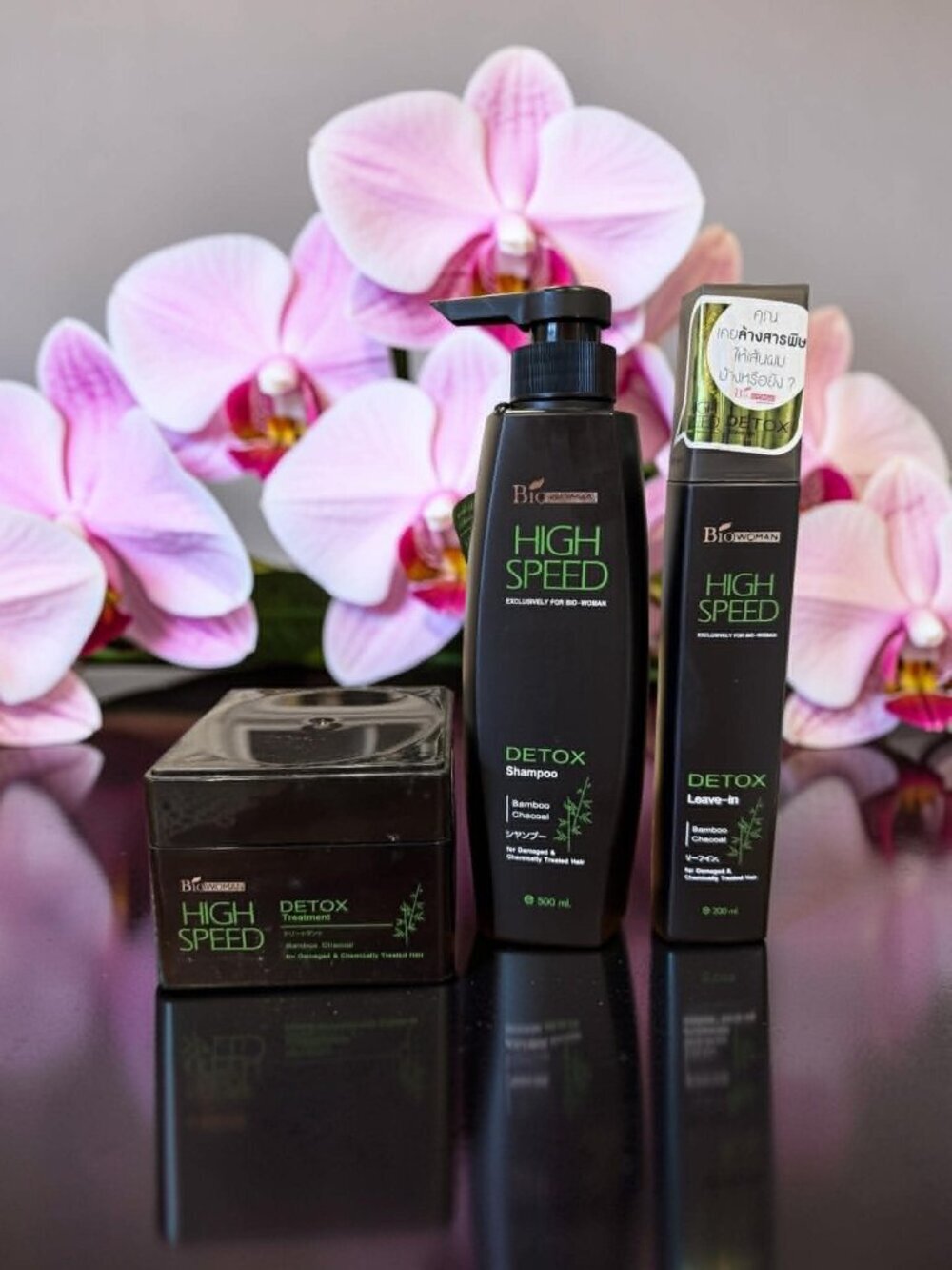 Bio‑Woman High Speed Detox Bamboo Charcoal Set Shampoo, Treatment & Leave‑In